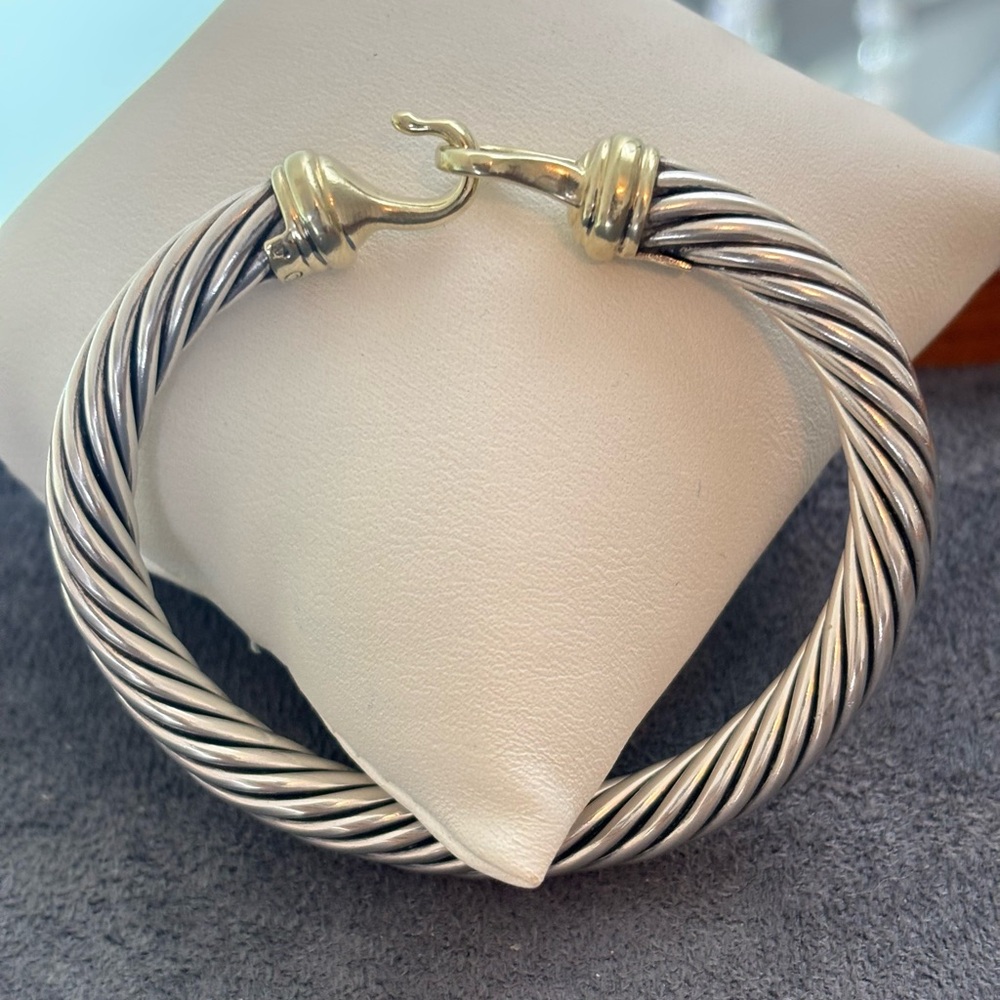 David Yurman 925 & 14k Gold 7mm Buckle Cable Bracelet-Small